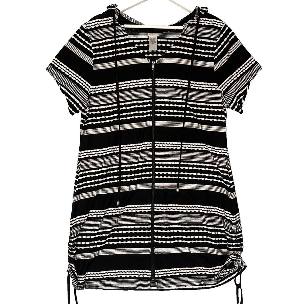 Dotti Striped Swimsuit Coverup Hooded Full Zip Large